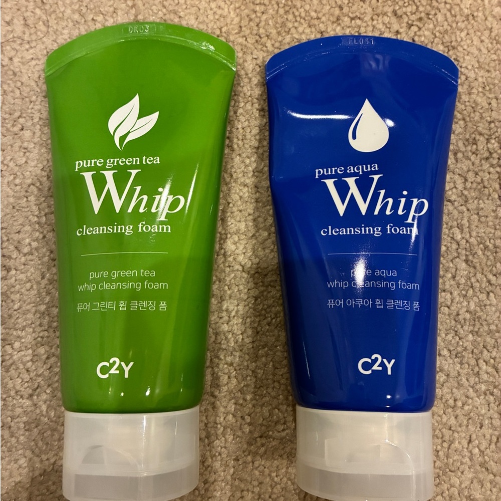 K-Beauty Whip Cleansing Foam - Pure Green Tea (Green) and Pure Aqua (Blue)